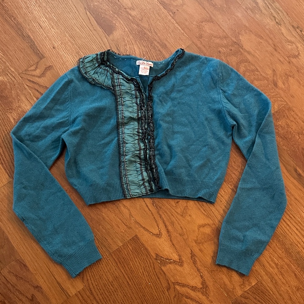 Lu Lu Lame Vintage Teal Ruffled Women's Sweater size large